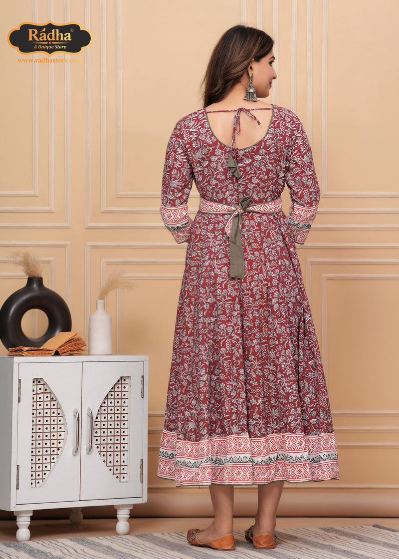 Radha Store Iskcon Anarkali Dress -Exquisite Designer Attire for Women (Light RED)