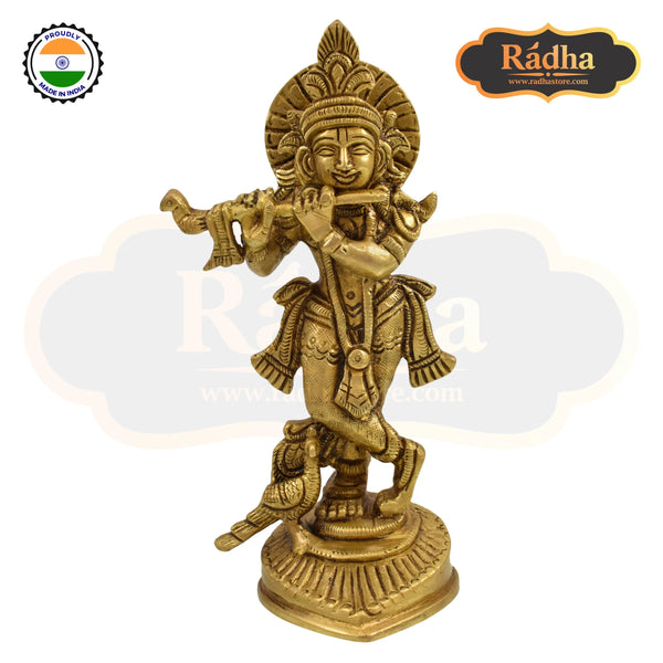 Handcrafted  16cm Brass Krishna Murlidhar Statue - Serene & Elegant