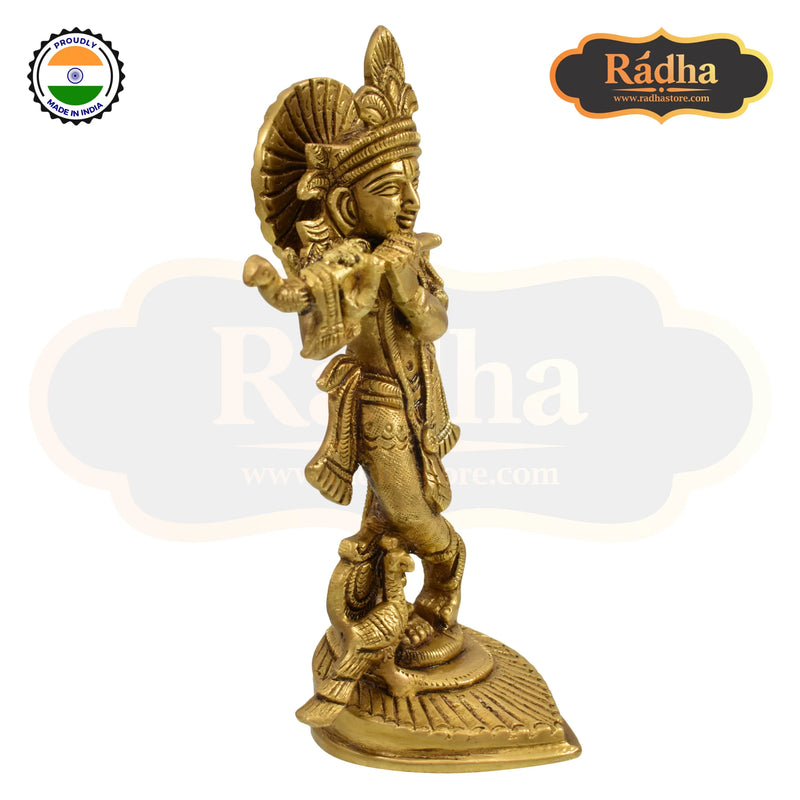 Handcrafted  16cm Brass Krishna Murlidhar Statue - Serene & Elegant