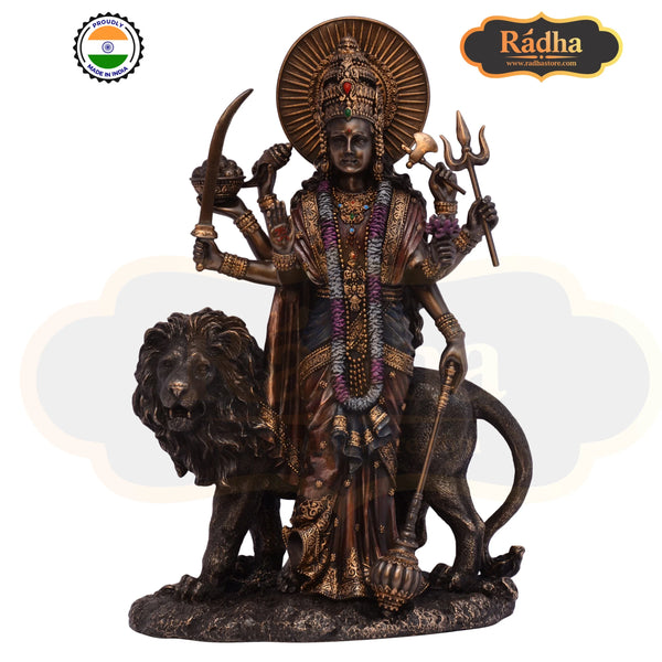 Bonded Bronze Durga Shera wali Maa/Goddess Sitting on Lion Statue (27x 19 cm)