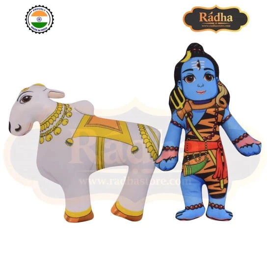 Shiva & Nandi Soft Toy Set: Bring Home Hindu Mythology | Washable Shiva & Nandi Plush Toys: Perfect for Play & Cuddles