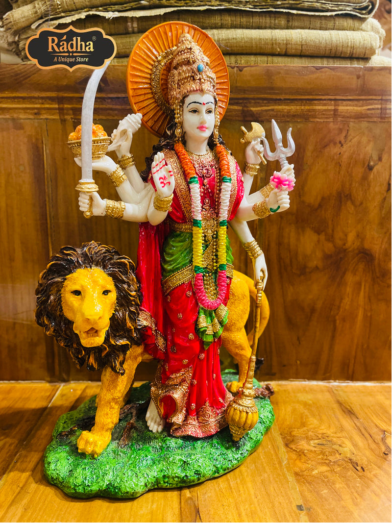 Radha Store Durga Ji Standing Poly Resin Statue - 11 Inches