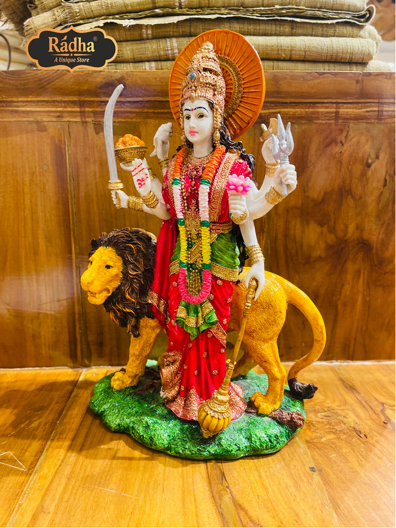 Radha Store Durga Ji Standing Poly Resin Statue - 11 Inches