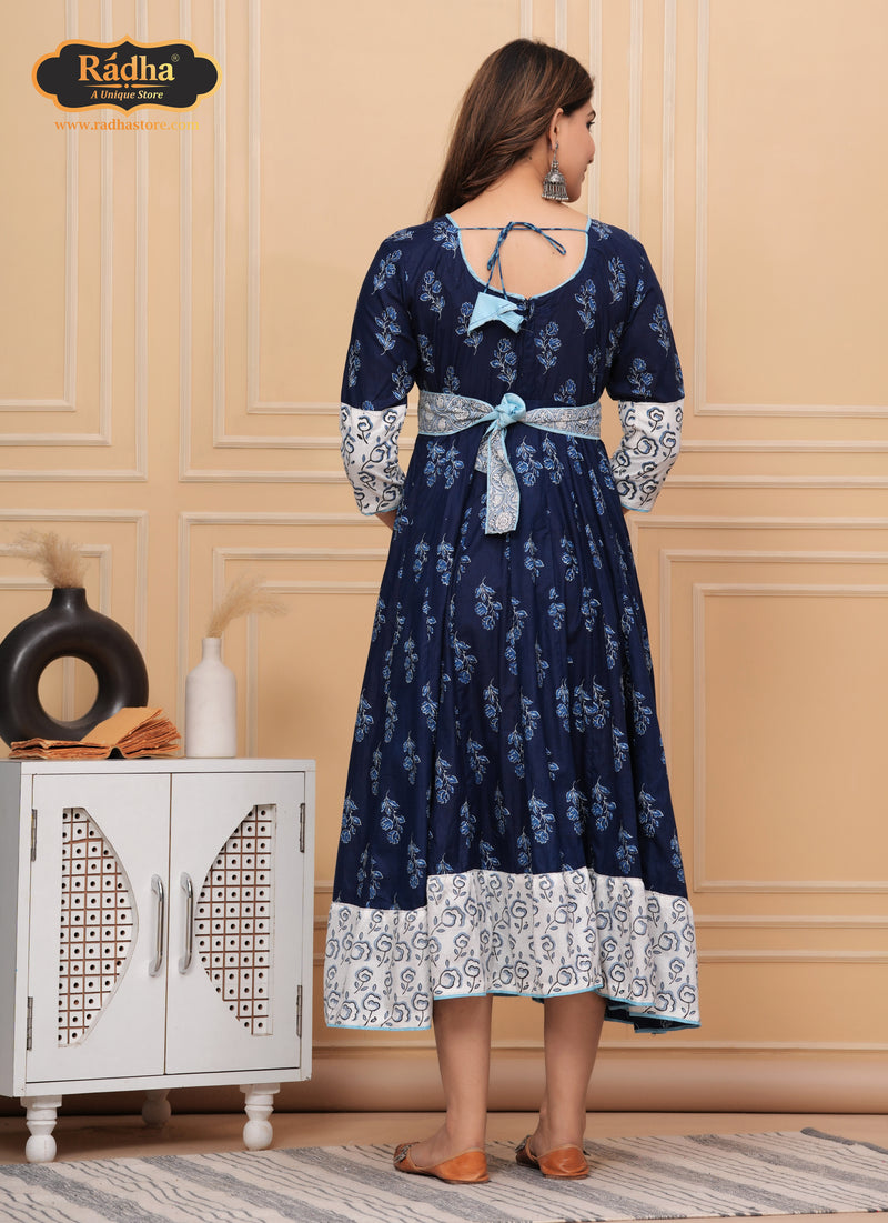 Radha Store Iskcon Anarkali Dress - Exquisite Designer Attire for Women (Dark Black)