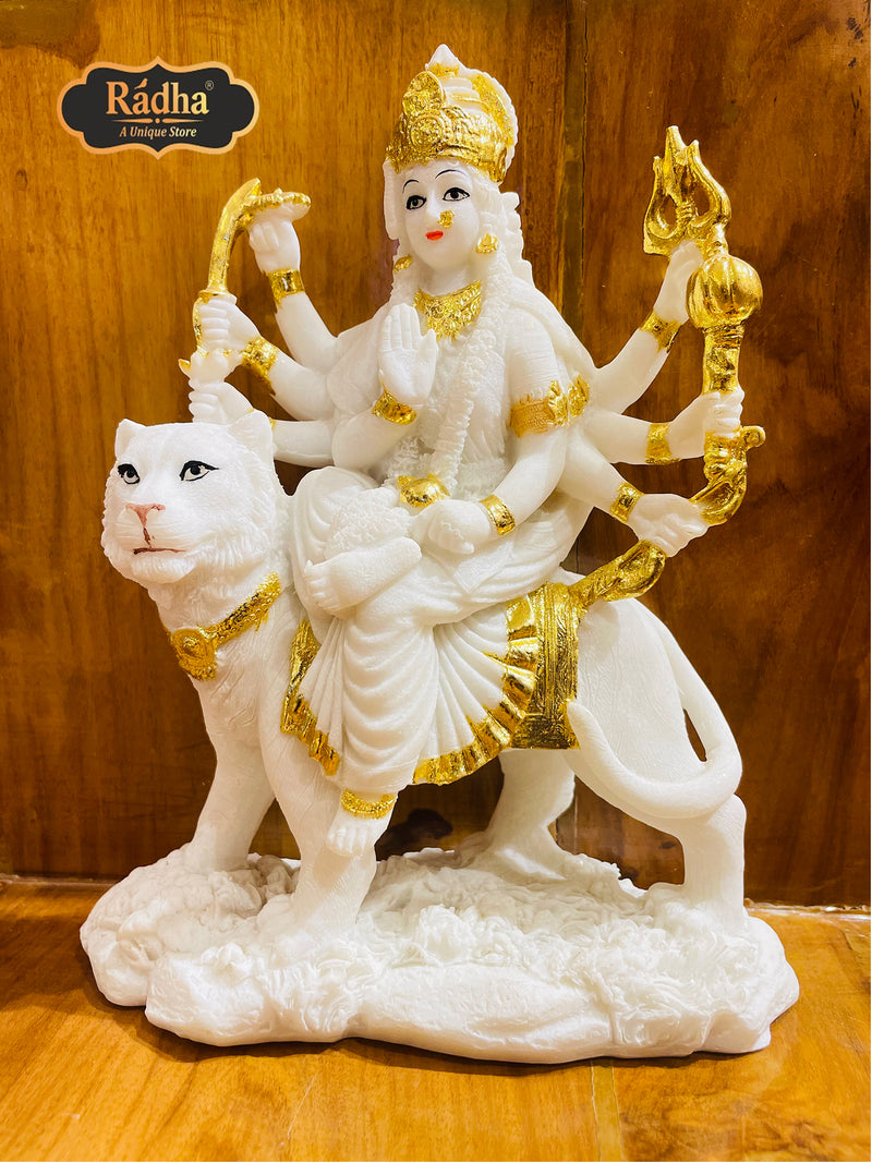 Radha Store Marble Dust Lord Durga Statue | 8-Inch