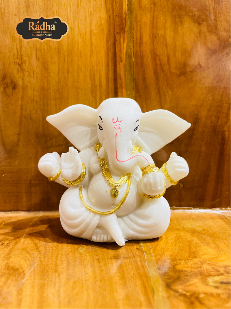 Radha Store Marble Dust Ganesh Murti Idol for Home Pooja Room Office Desk Mandir Ganeshji Statue (3.5 inch)