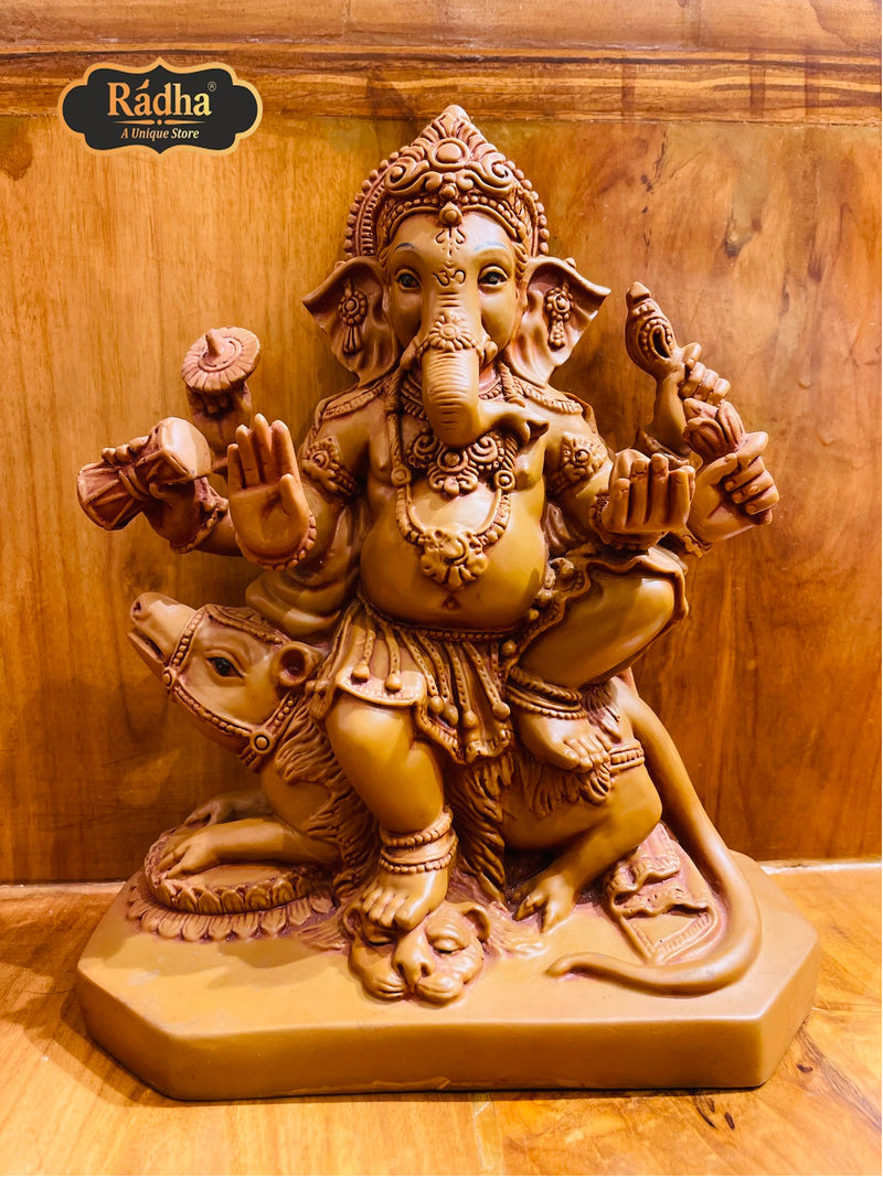 Radha Store Ganesh Ji Sitting Poly Resin Statue - 8.5 Inches