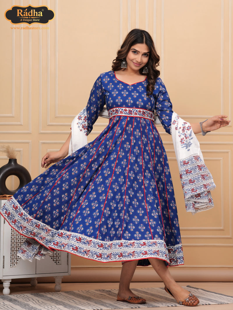 Radha Store Iskcon Anarkali Dress -Exquisite Designer Attire for Women (Light Blue)