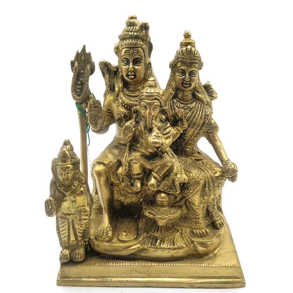 Brass Lord Shiva Parvati Kartikeya and Ganesha Murti Shiv Family Pariv