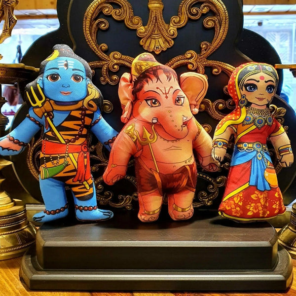 Shiv Parwati Ganesh Soft Toy Set