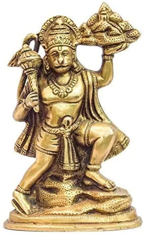 Brass Bajrang Bali Idol with sumeru Hill/Shri Hanumanji Idol -9cm