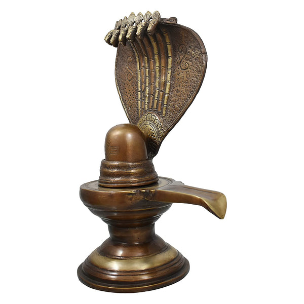 Brass Fine Carved Shivalingam with Naag Dev 32cm