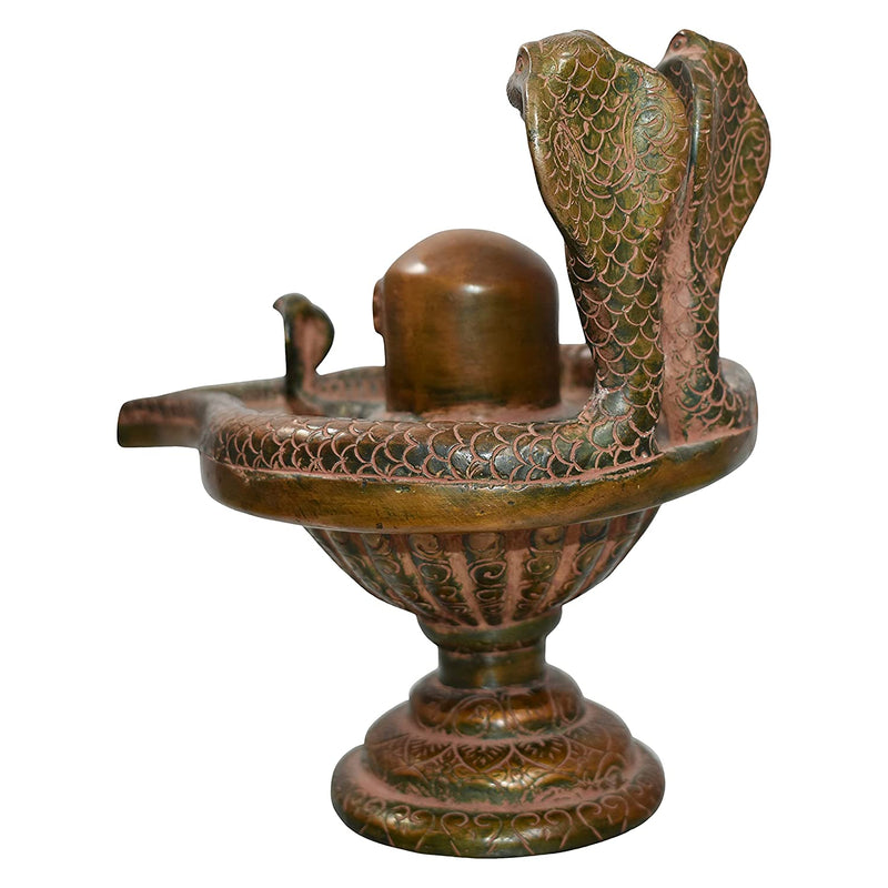 Brass Fine Carved Shivalingam with Naag Dev Round Base 19 cm