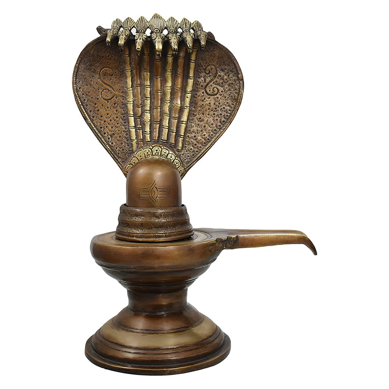 Brass Fine Carved Shivalingam with Naag Dev 32cm