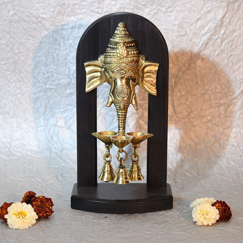 Brass Ganesh Wall Hanging on Wooden Base