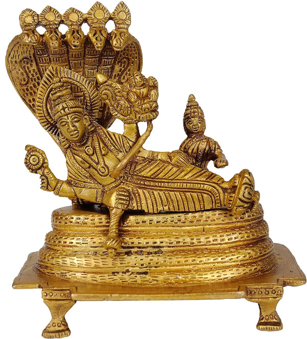 Vishnu with Lakshmi Rest Upon Shesha Naag – Brass Laxmi Narayan Statue.