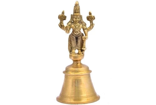 Heavy Handheld Brass Bell with Lord Vishnu for Hindu Pooja