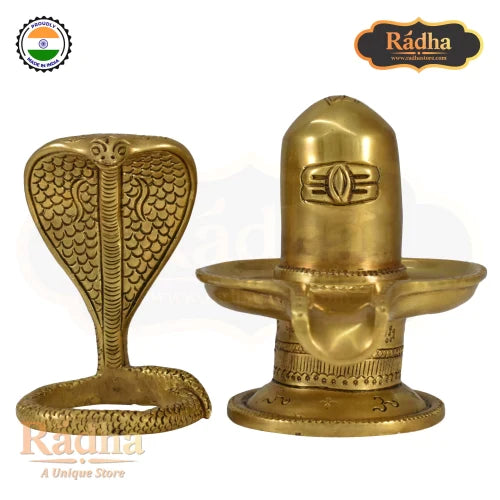 Brass Fine Carved Shivalingam with Naag Dev