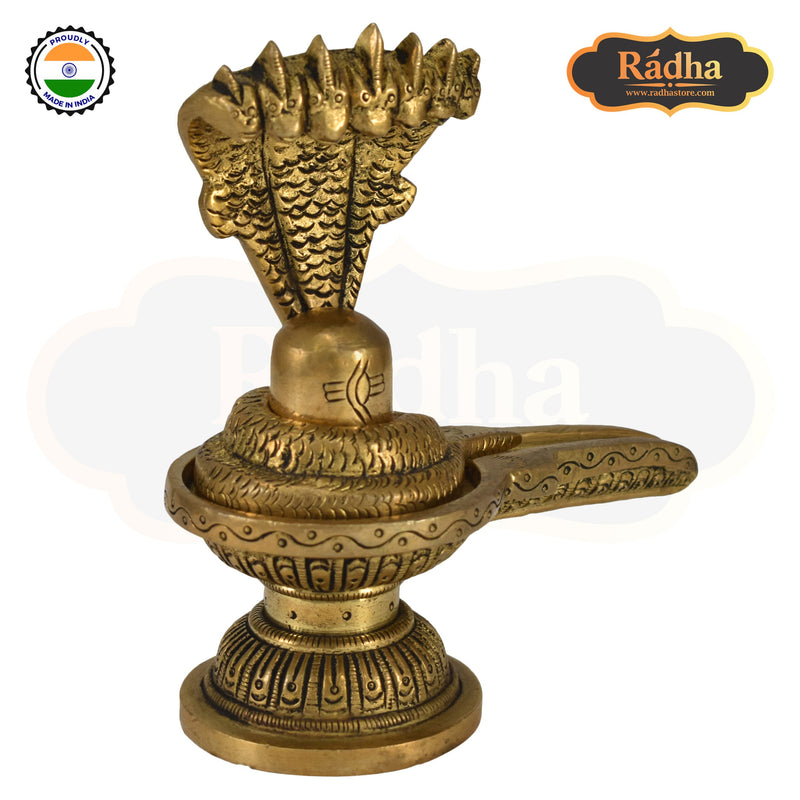 Brass Fine Carved Shivalingam with Naag Dev Round Base