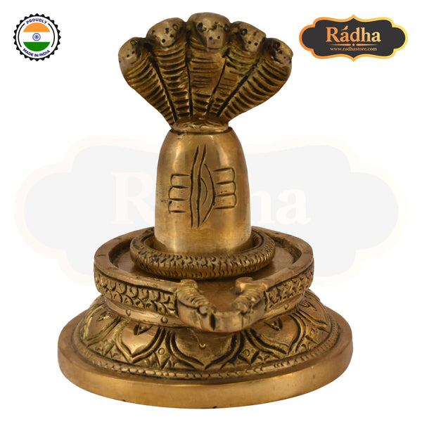 Brass Fine Carved Shivalingam with Naag Dev Round Base