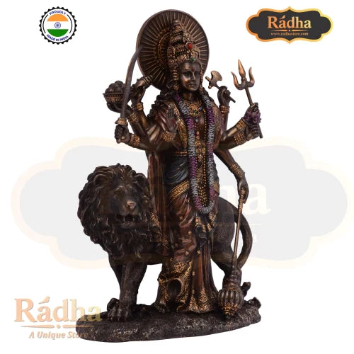 Bonded Bronze Durga Shera wali Maa/Goddess Sitting on Lion Statue (27x 19 cm)