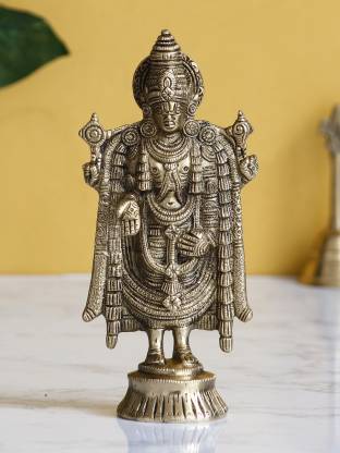 Tirupati Balaji Idol Decorative Handcrafted Brass Showpiece – 18 cm (Brass, Gold)