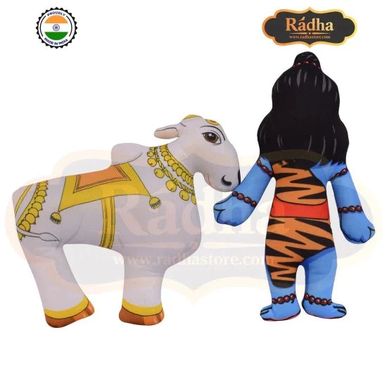 Shiva & Nandi Soft Toy Set: Bring Home Hindu Mythology | Washable Shiva & Nandi Plush Toys: Perfect for Play & Cuddles