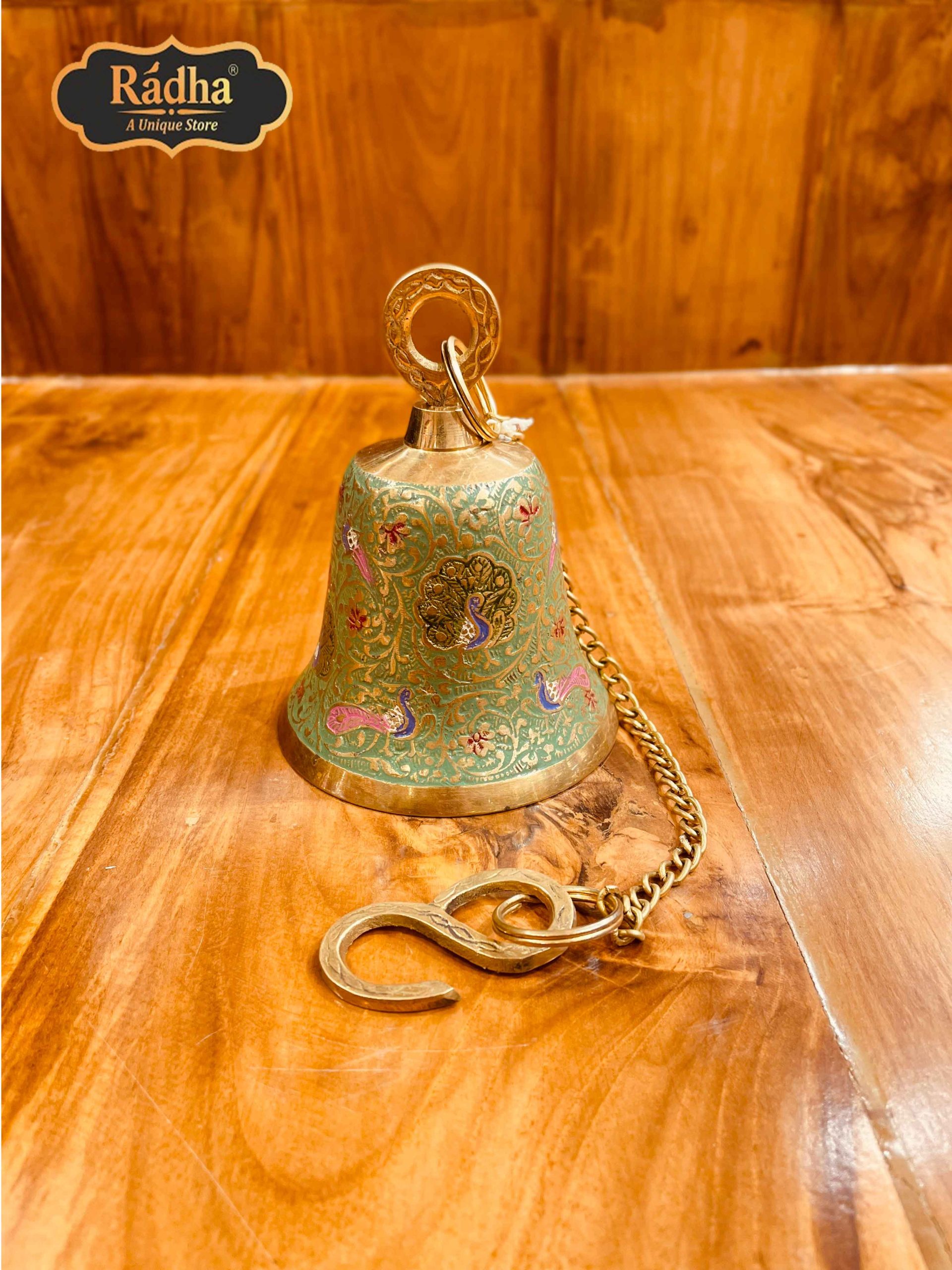 Radha Store Pooja Prayer Bell Ghanti Brass Puja Home and Temple Mandir Metal Hand Held (12 Inches)