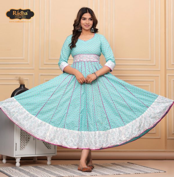 Radha Store Iskcon Anarkali Dress -Exquisite Designer Attire for Women (LIGHT ASMANI) - Image 5