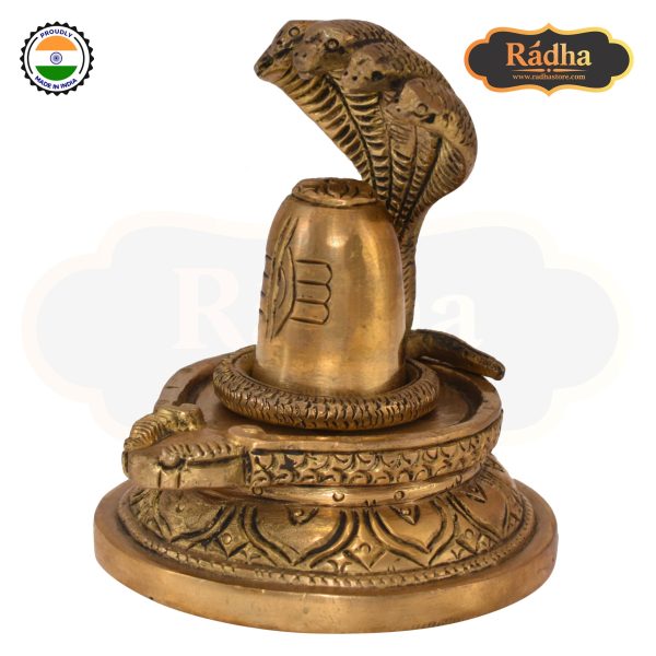 Brass Fine Carved Shivalingam with Naag Dev Round Base - Image 2