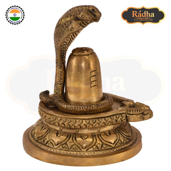 Brass Fine Carved Shivalingam with Naag Dev Round Base - Image 3