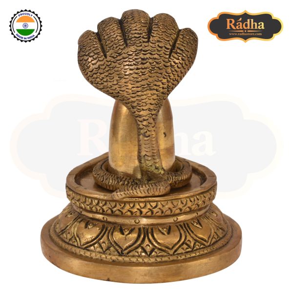 Brass Fine Carved Shivalingam with Naag Dev Round Base - Image 4
