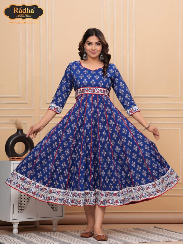 Radha Store Iskcon Anarkali Dress -Exquisite Designer Attire for Women (Light Blue) - Image 4