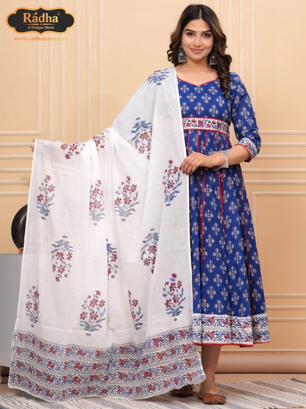 Radha Store Iskcon Anarkali Dress -Exquisite Designer Attire for Women (Light Blue) - Image 3